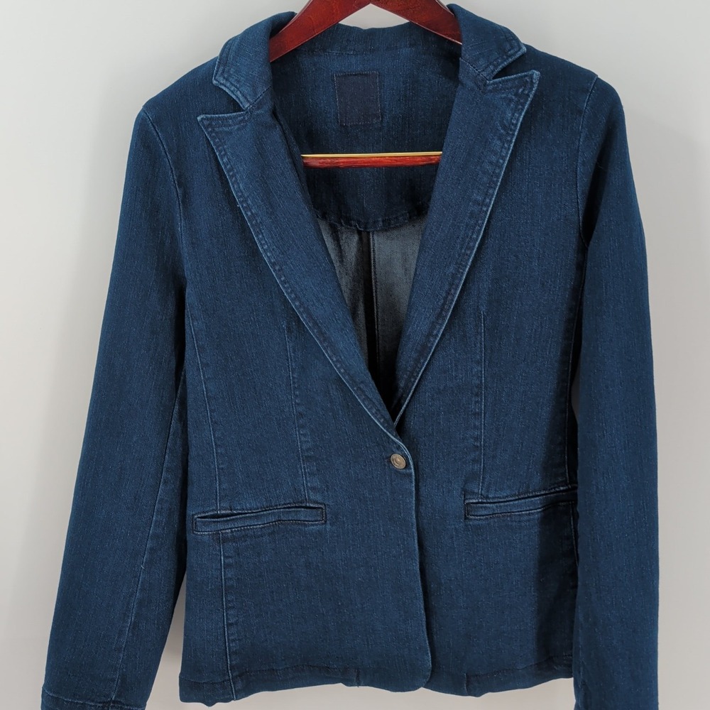 Gloria‎ Vanderbilt x Christian Siriano Long Sleeve Stain Denim Blazer Sz S
